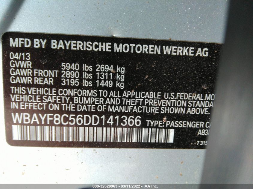 2013 BMW 7 SERIES 750LI XDRIVE WBAYF8C56DD141366