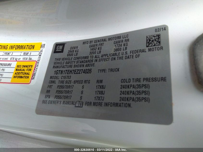2014 GMC SIERRA 1500 1GTN1TEH7EZ274026