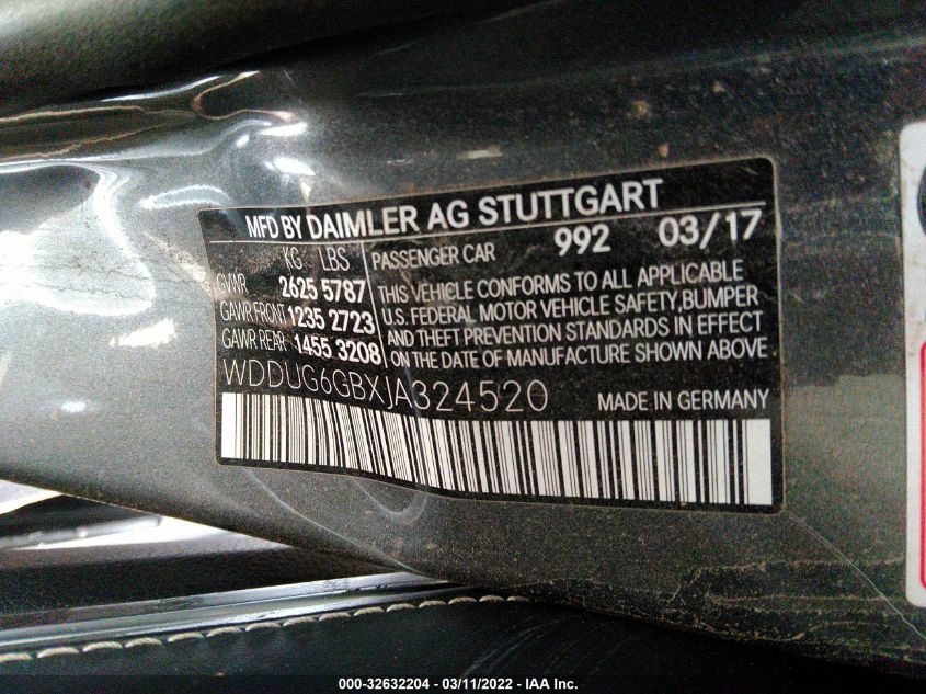 2018 MERCEDES-BENZ S-CLASS S 450 WDDUG6GBXJA324520