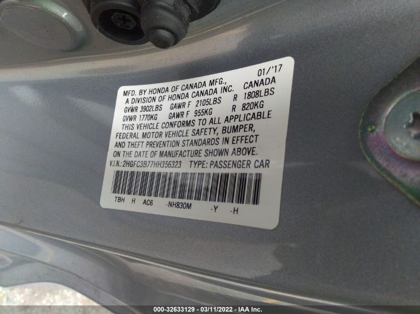 2017 HONDA CIVIC COUPE EX-L 2HGFC3B77HH356323