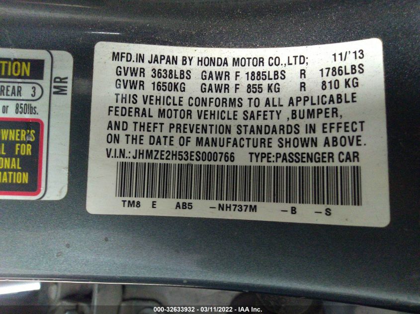 2014 HONDA INSIGHT LX JHMZE2H53ES000766