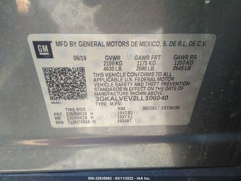 2020 GMC TERRAIN SLT 3GKALVEV2LL106040