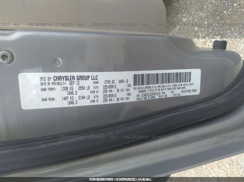 2013 DODGE GRAND CARAVAN SXT 2C4RDGCG2DR545318
