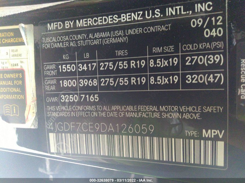 2013 MERCEDES-BENZ GL-CLASS GL 450 4JGDF7CE9DA126059