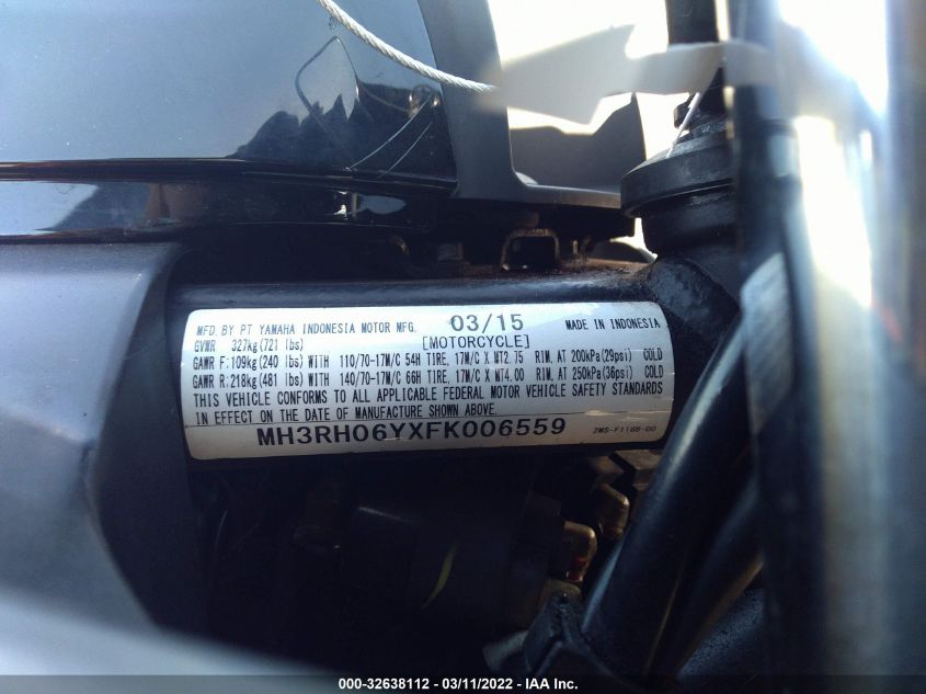 2015 YAMAHA YZFR3 MH3RH06YXFK006559