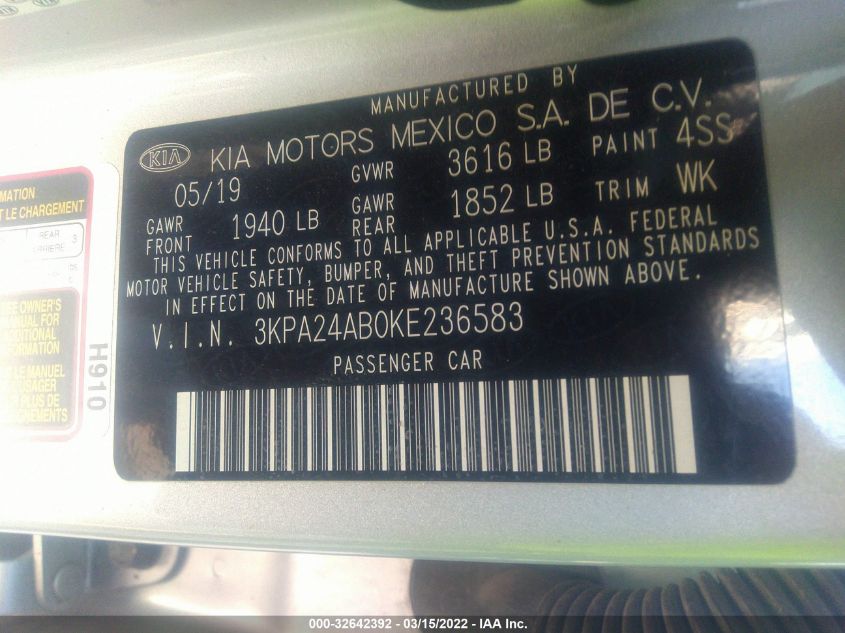 2019 KIA RIO LX 3KPA24AB0KE236583