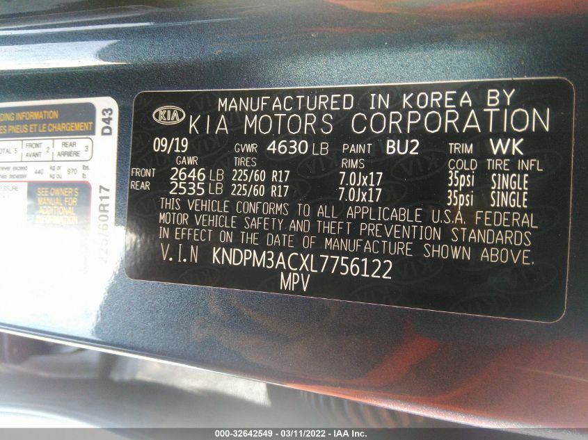 2020 KIA SPORTAGE LX KNDPM3ACXL7756122