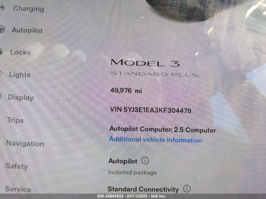 2019 TESLA MODEL 3 RANGE 5YJ3E1EA3KF304479