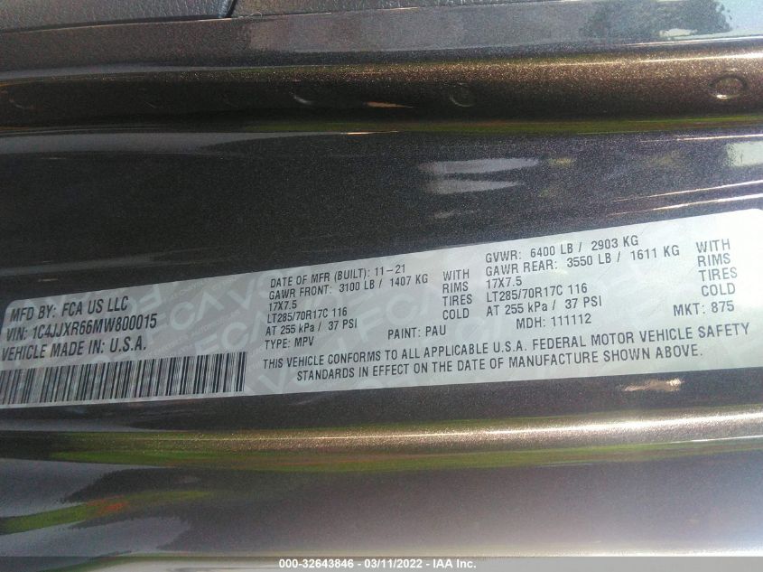2021 JEEP WRANGLER 4XE UNLIMITED RUBICON 1C4JJXR66MW800015