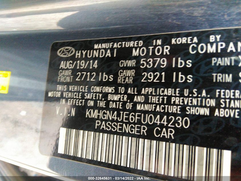 2015 HYUNDAI GENESIS 3.8L KMHGN4JE6FU044230