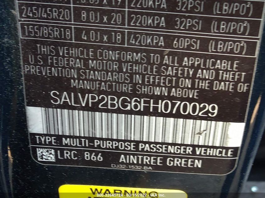 2015 LAND ROVER RANGE ROVER EVOQUE SALVP2BG6FH070029