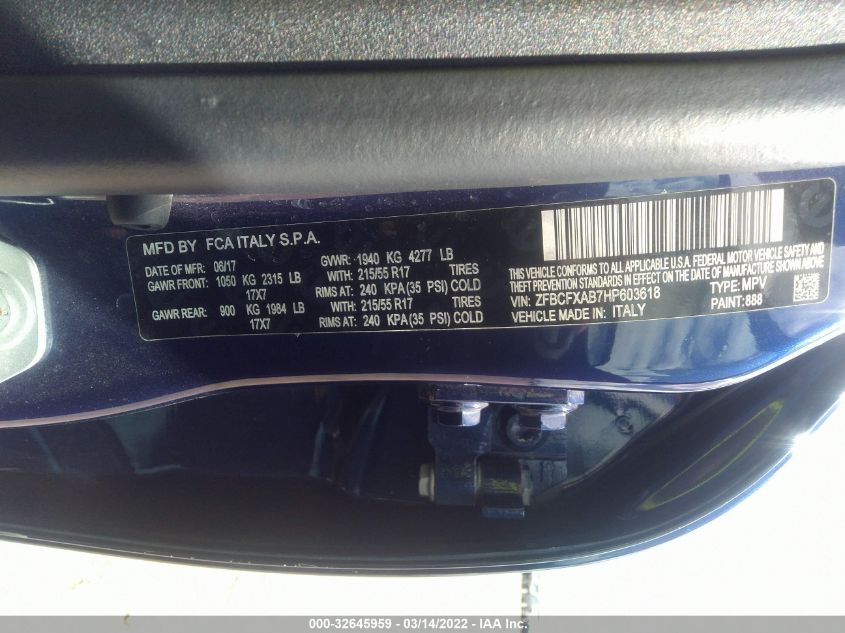 2017 FIAT 500X POP ZFBCFXAB7HP603618