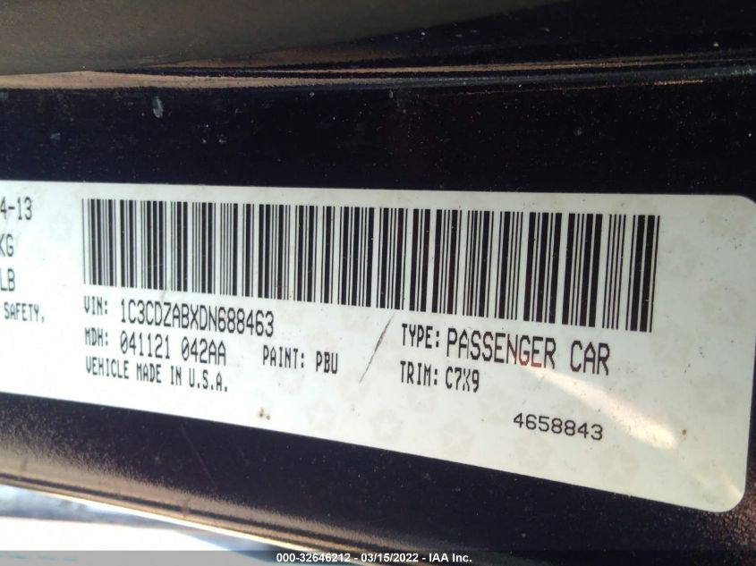 2013 DODGE AVENGER SE 1C3CDZABXDN688463