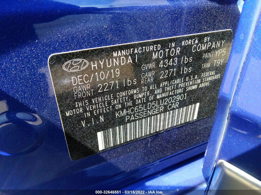 2020 HYUNDAI IONIQ PLUG-IN HYBRID SE KMHC65LD5LU202901