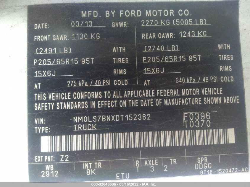 2013 FORD TRANSIT CONNECT XLT NM0LS7BNXDT152362