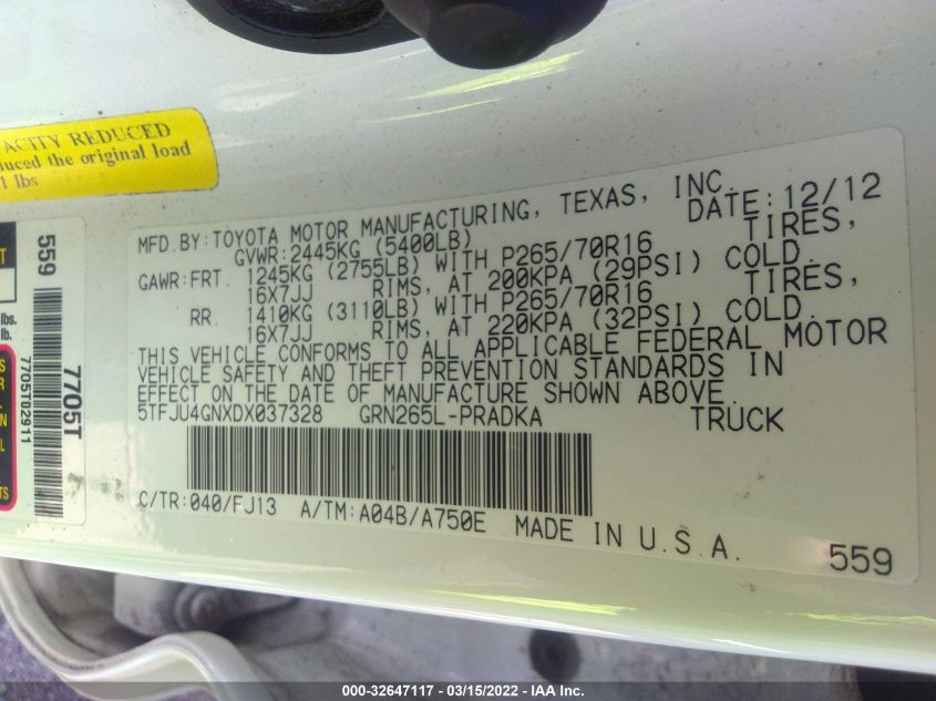 2013 TOYOTA TACOMA PRERUNNER 5TFJU4GNXDX037328