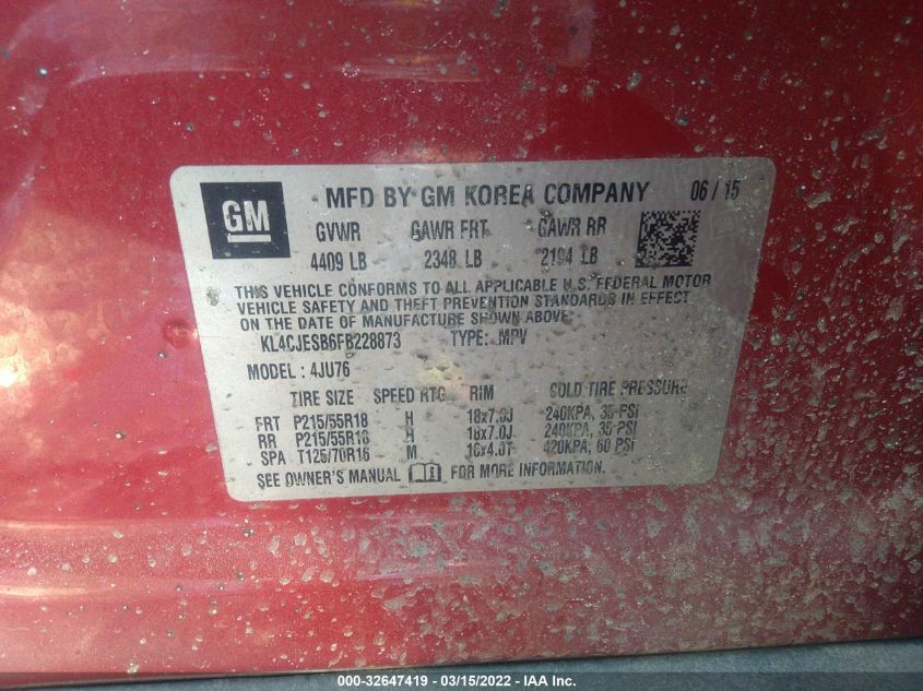 2015 BUICK ENCORE KL4CJESB6FB228873
