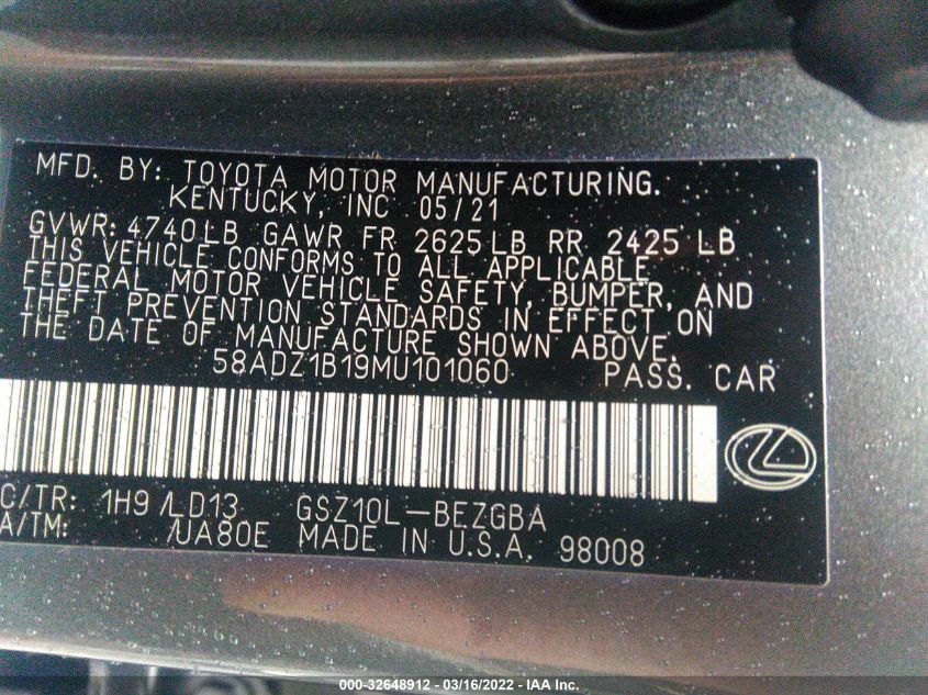 2021 LEXUS ES ES 350 58ADZ1B19MU101060