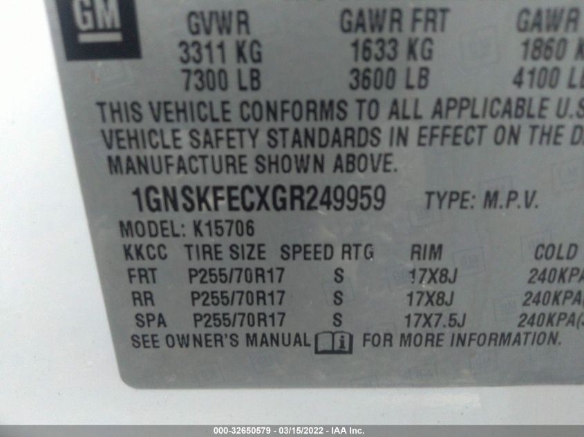 2016 CHEVROLET TAHOE COMMERCIAL 1GNSKFECXGR249959