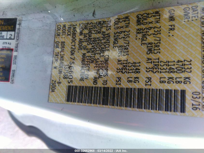 2016 NISSAN FRONTIER S 1N6BD0CT2GN756605