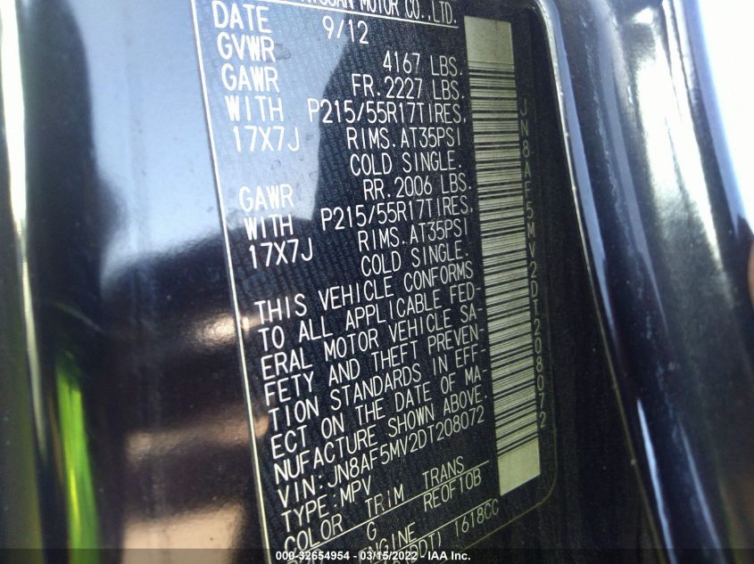 2013 NISSAN JUKE SV JN8AF5MV2DT208072