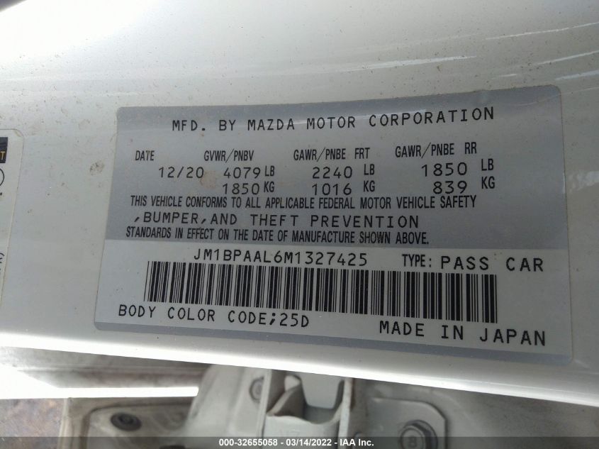 2021 MAZDA MAZDA3 SEDAN 2.5 S JM1BPAAL6M1327425