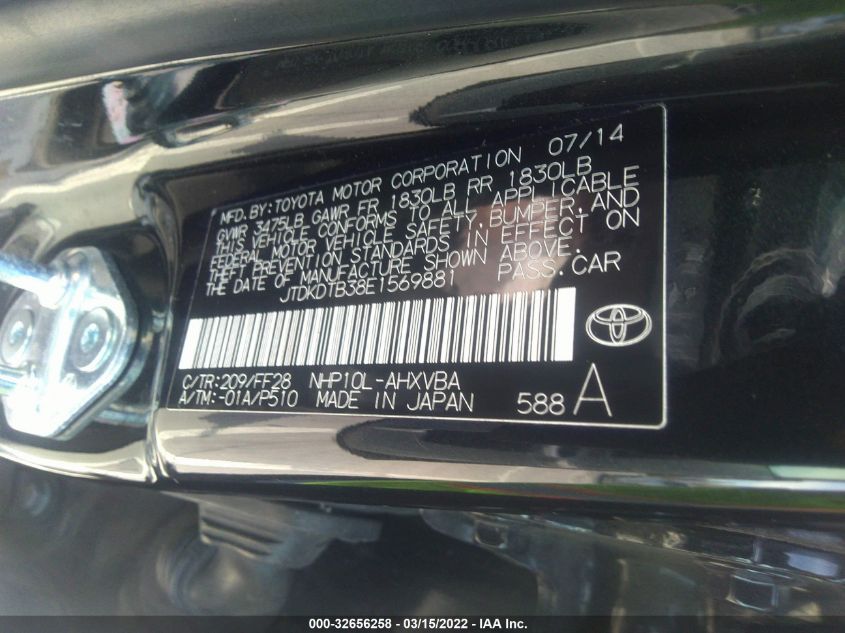 2014 TOYOTA PRIUS C ONE/THREE/TWO/FOUR JTDKDTB38E1569881