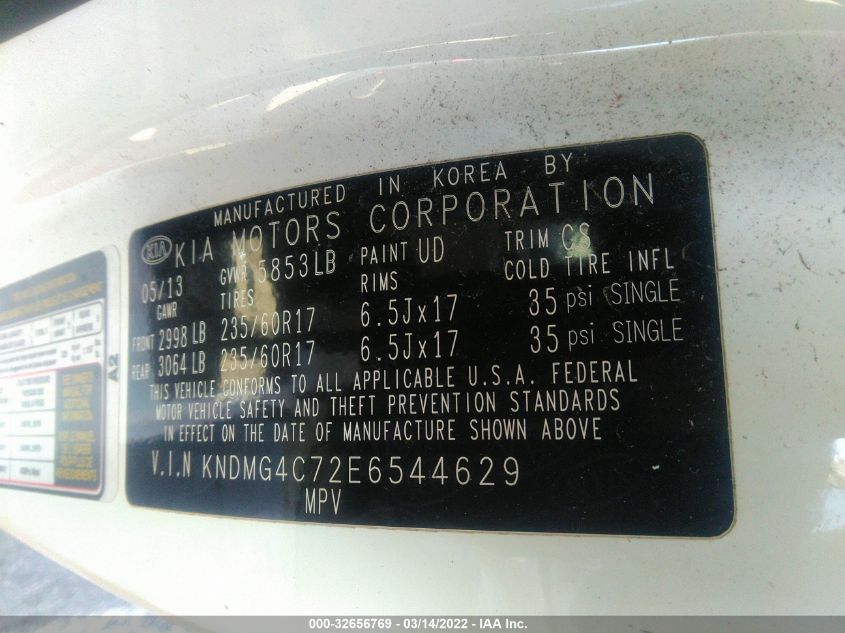 2014 KIA SEDONA LX KNDMG4C72E6544629