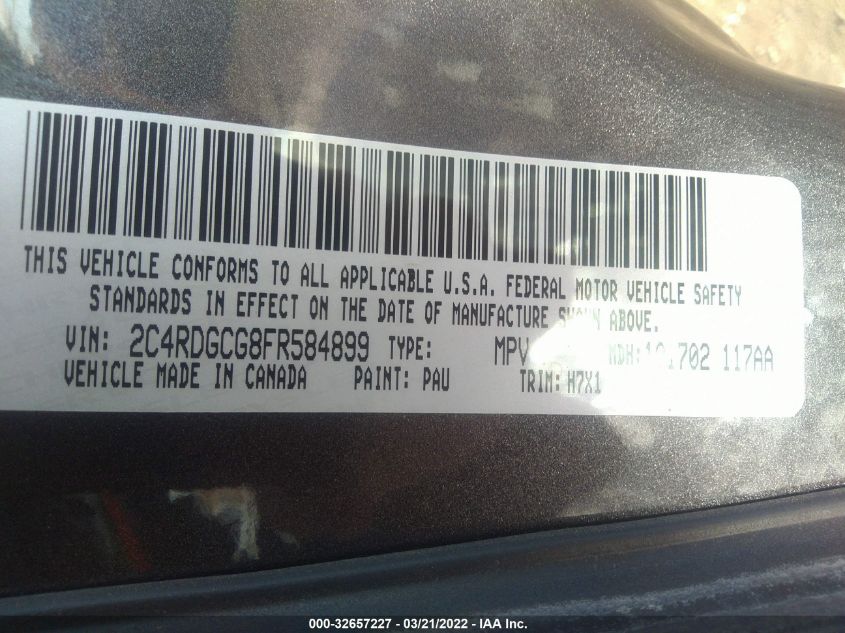 2015 DODGE GRAND CARAVAN SXT 2C4RDGCG8FR584899