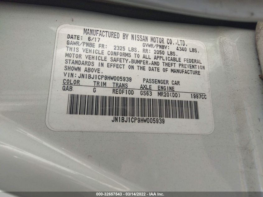 2017 NISSAN ROGUE SPORT SV JN1BJ1CP9HW005939