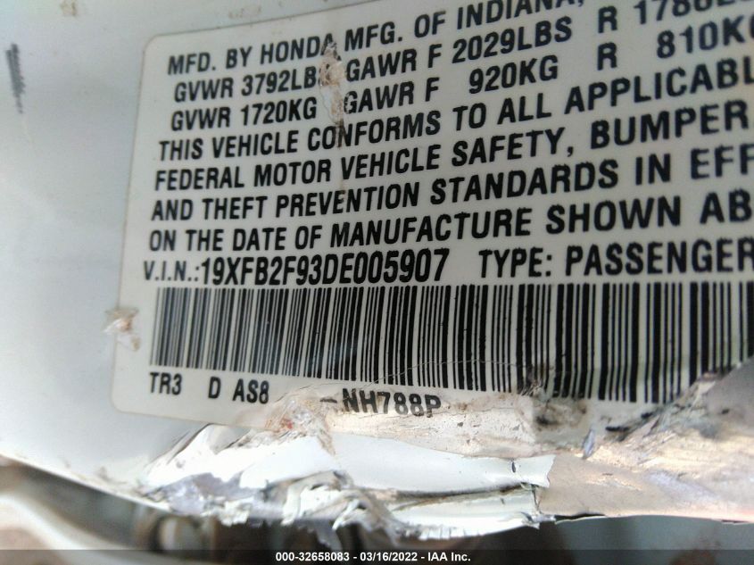 2013 HONDA CIVIC SDN EX-L 19XFB2F93DE005907