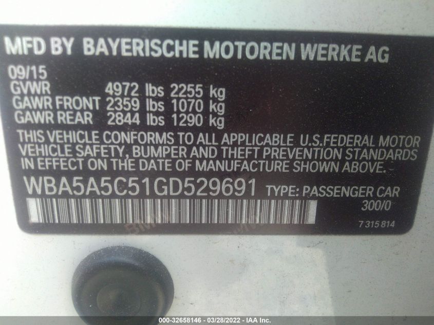 2016 BMW 5 SERIES 528I WBA5A5C51GD529691