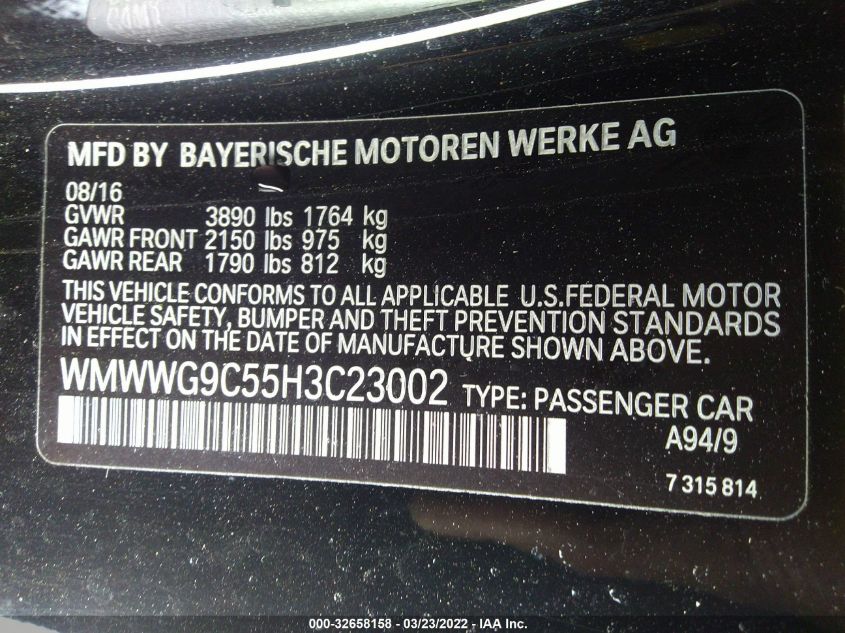 2017 MINI CONVERTIBLE COOPER S WMWWG9C55H3C23002