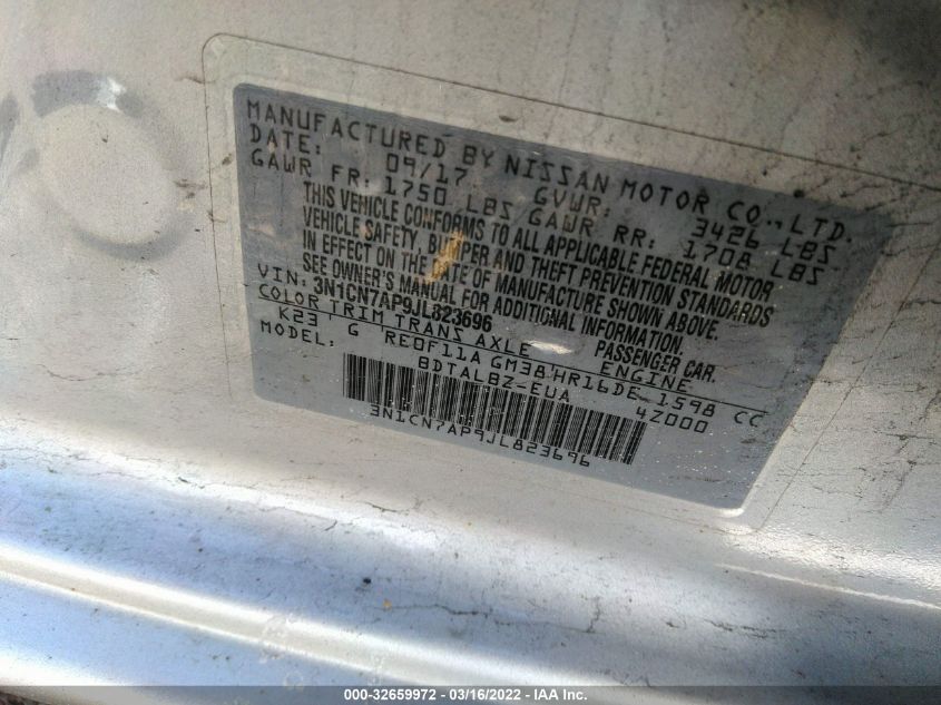 2018 NISSAN VERSA SEDAN SV 3N1CN7AP9JL823696