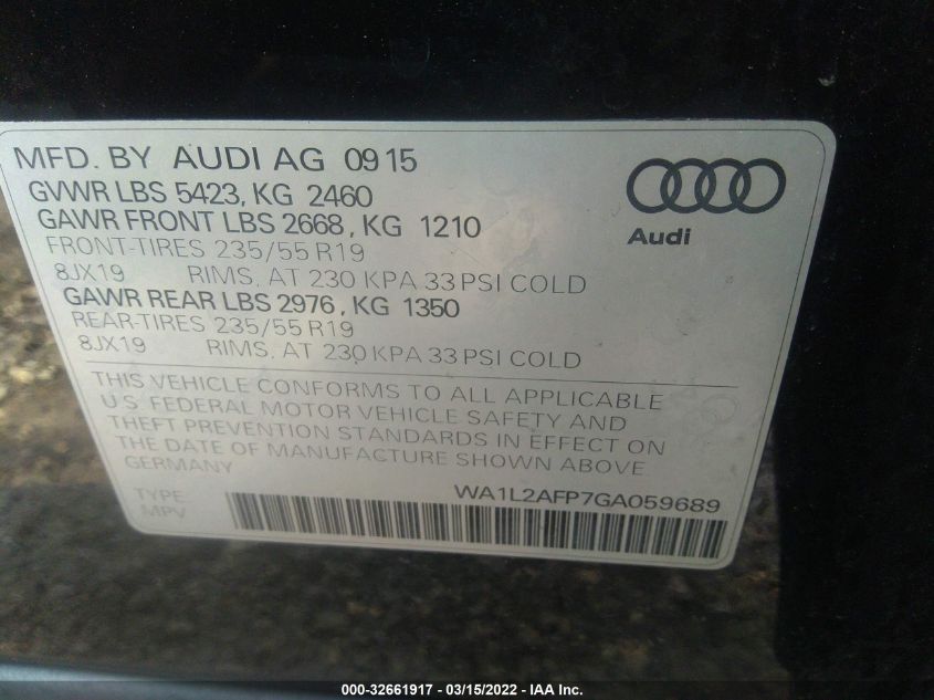 2016 AUDI Q5 PREMIUM PLUS WA1L2AFP7GA059689