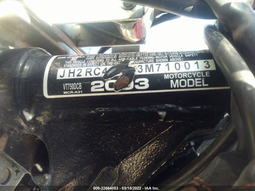 2003 HONDA VT750 DCB JH2RC44573M710013
