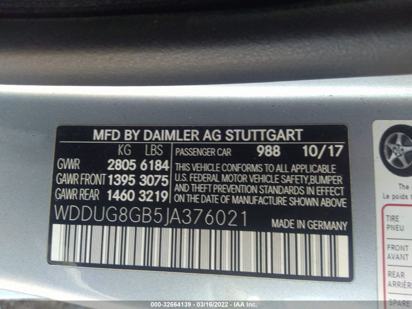 2018 MERCEDES-BENZ S-CLASS S 560 WDDUG8GB5JA376021