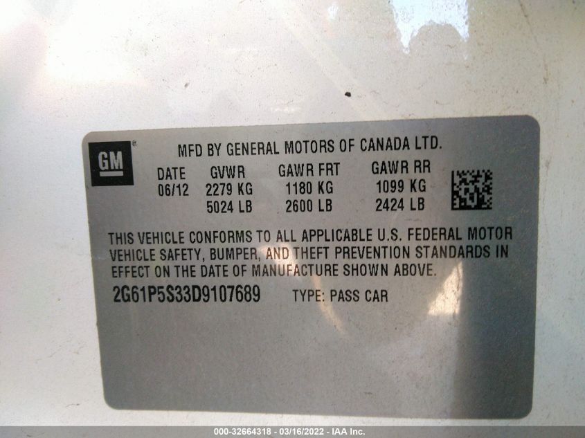 2013 CADILLAC XTS LUXURY 2G61P5S33D9107689