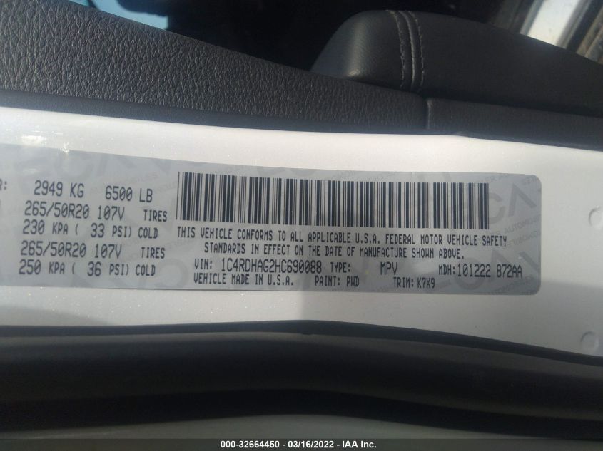 2017 DODGE DURANGO SXT 1C4RDHAG2HC690088
