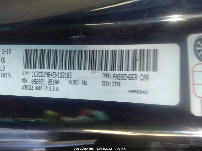2014 DODGE AVENGER SE 1C3CDZAB4EN133185