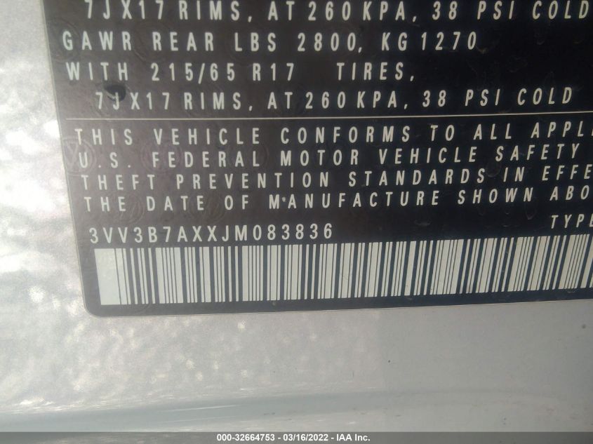 2018 VOLKSWAGEN TIGUAN SEL/SE 3VV3B7AXXJM083836