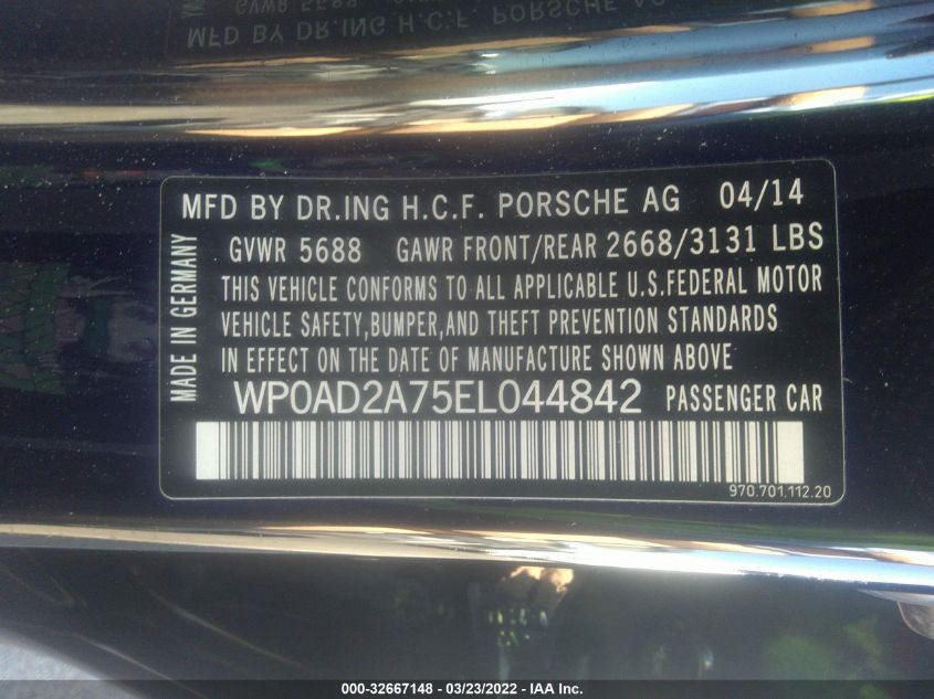 2014 PORSCHE PANAMERA S E-HYBRID WP0AD2A75EL044842