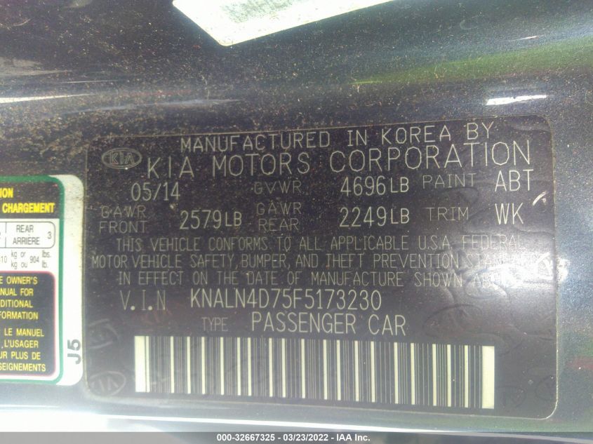 2015 KIA CADENZA PREMIUM KNALN4D75F5173230