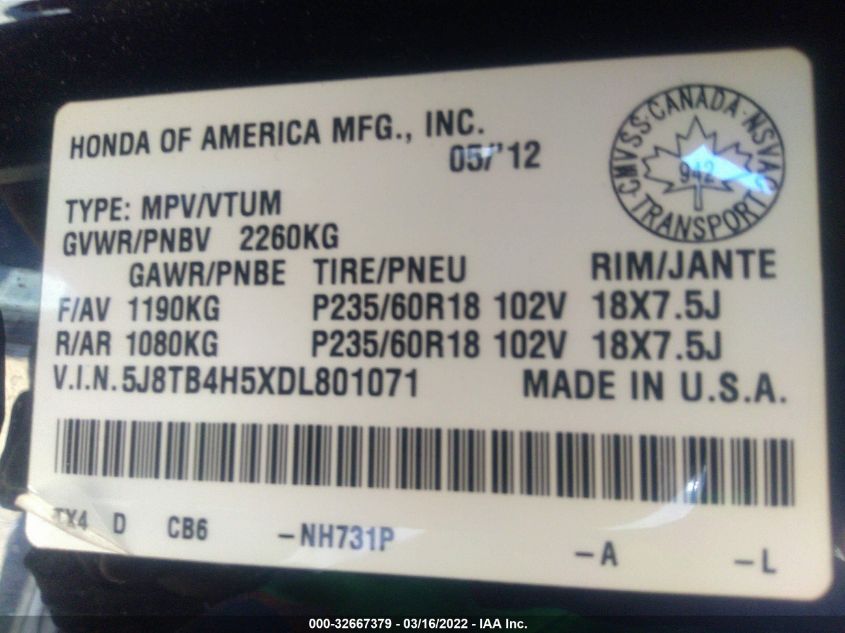 2013 ACURA RDX TECH PKG 5J8TB4H5XDL801071