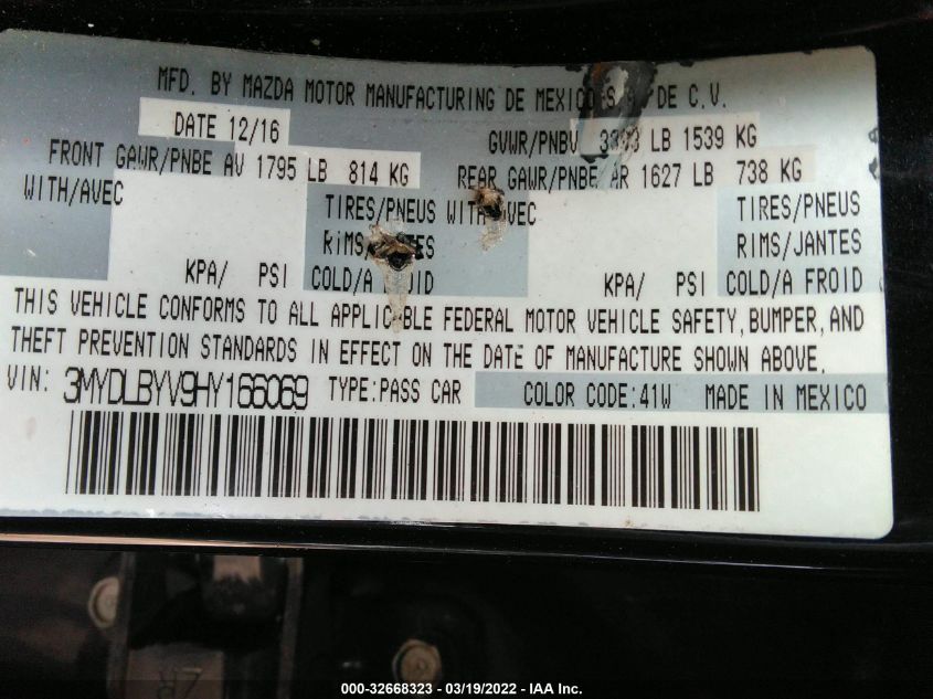 2017 TOYOTA YARIS IA 3MYDLBYV9HY166069