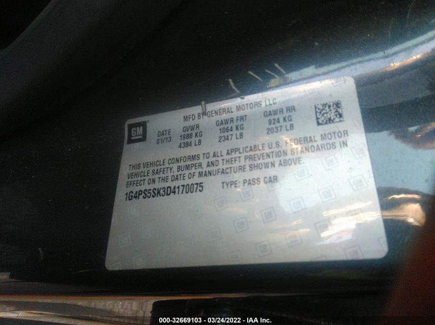 2013 BUICK VERANO LEATHER GROUP 1G4PS5SK3D4170075
