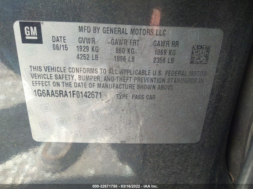 2015 CADILLAC ATS SEDAN STANDARD RWD 1G6AA5RA1F0142671