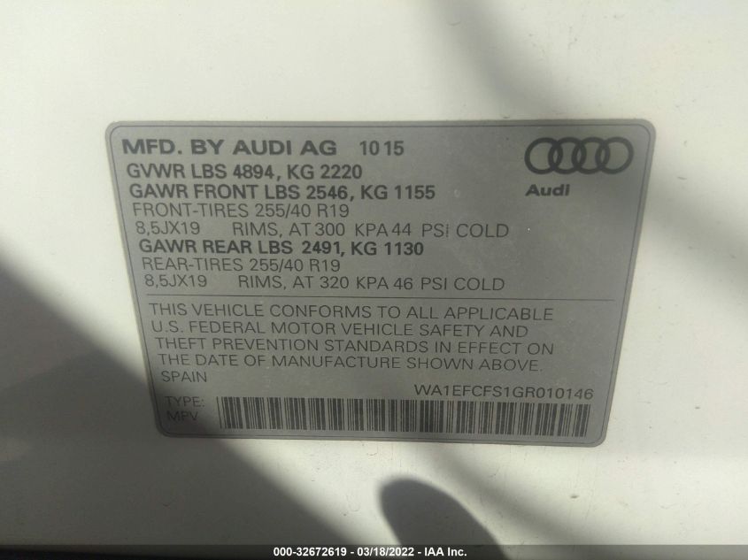 2016 AUDI Q3 PREMIUM PLUS WA1EFCFS1GR010146