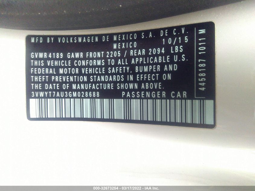 2016 VOLKSWAGEN GOLF GTI S 3VWYT7AU3GM028688