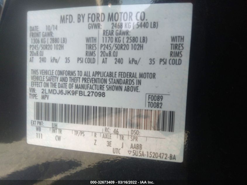 2015 LINCOLN MKX 2LMDJ6JK9FBL27098